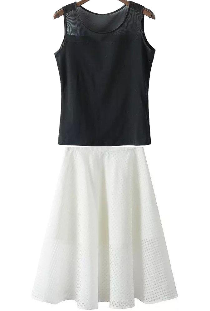 Romwe Sleeveless Tank Top With Organza Flare Skirt