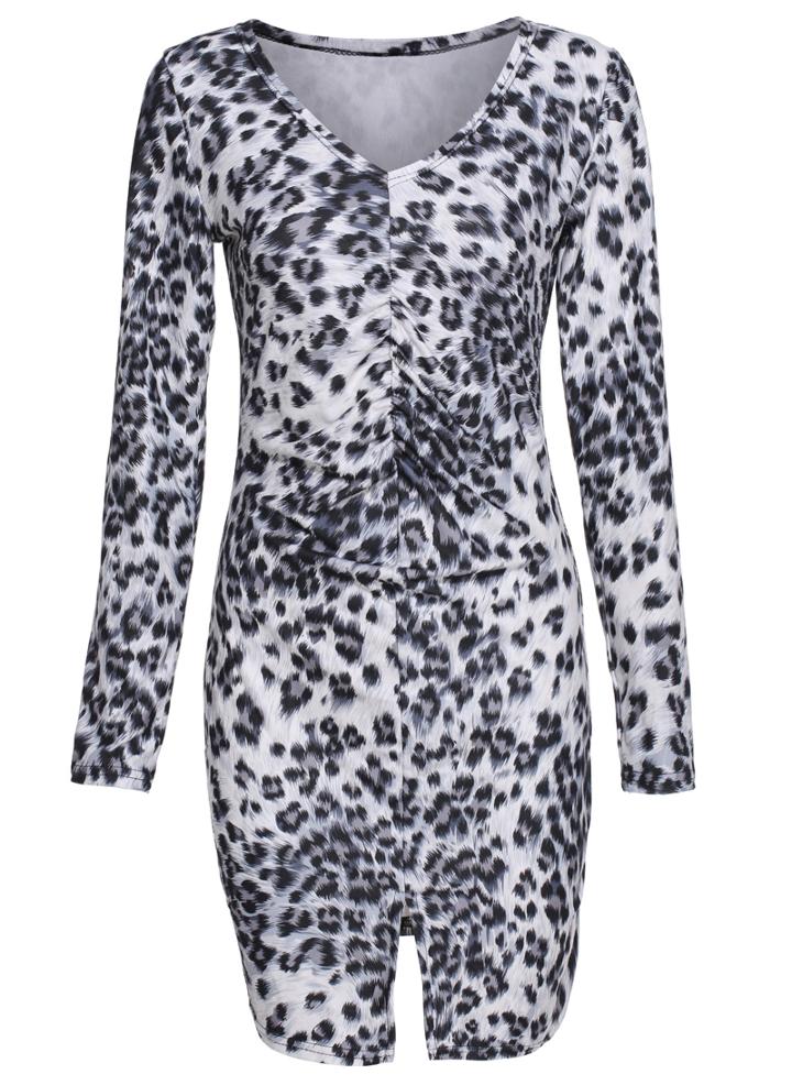 Romwe V Neck Leopard Print Split Bodycon Dress