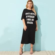 Romwe Plus Slogan Print Slit Tee Dress