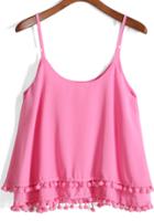 Romwe Spaghetti Strap With Ball Pink Cami Top