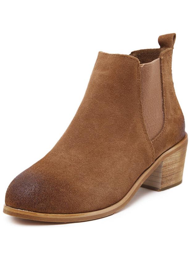 Romwe Brown Chunky Heel Corrected Grain Leather Boots