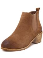 Romwe Brown Chunky Heel Corrected Grain Leather Boots