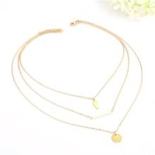 Romwe Bar & Disc Pendant Layered Chain Necklace