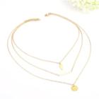 Romwe Bar & Disc Pendant Layered Chain Necklace