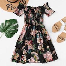 Romwe Off Shoulder Pleated Tie Neck Dress