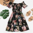 Romwe Off Shoulder Pleated Tie Neck Dress