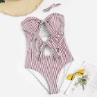 Romwe Striped Cut-out Bandeau One Piece Swimwear