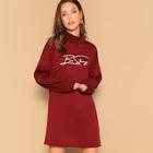 Romwe Letter Print High Neck Raw Hem Longline Pullover