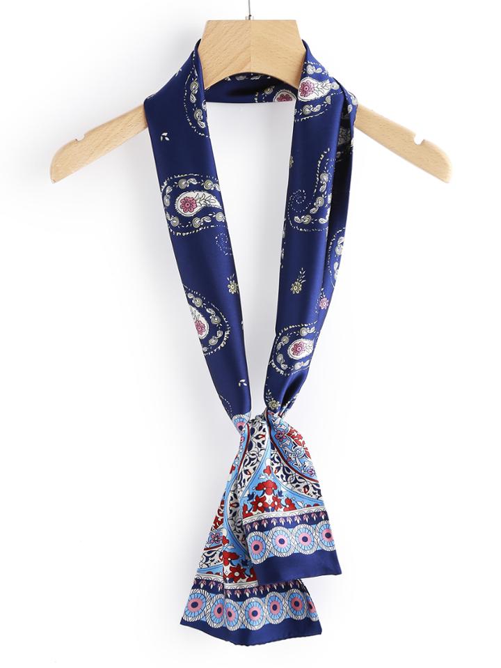 Romwe Paisley Print Satin Skinny Scarf