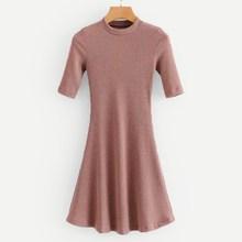 Romwe Rib Knit Flared Sweater Dress