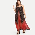 Romwe Plus Calico Print Slit Hem Cami Dress