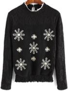 Romwe Contrast Lace Snowflake Embroidered Blouse