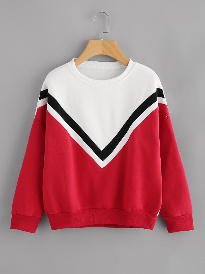 Romwe Drop Shoulder Striped Trim Sweatshirt