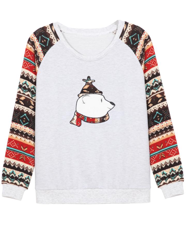 Romwe Vintage Bear Embroidered Grey Sweatshirt