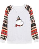Romwe Vintage Bear Embroidered Grey Sweatshirt
