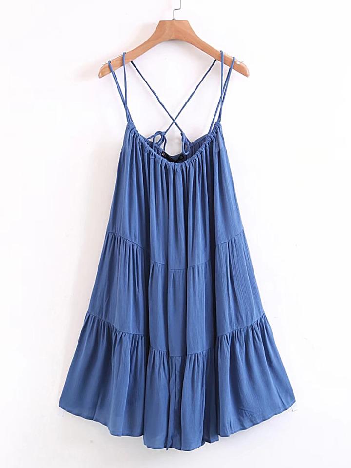 Romwe Criss Cross Back Strappy Tiered Dress