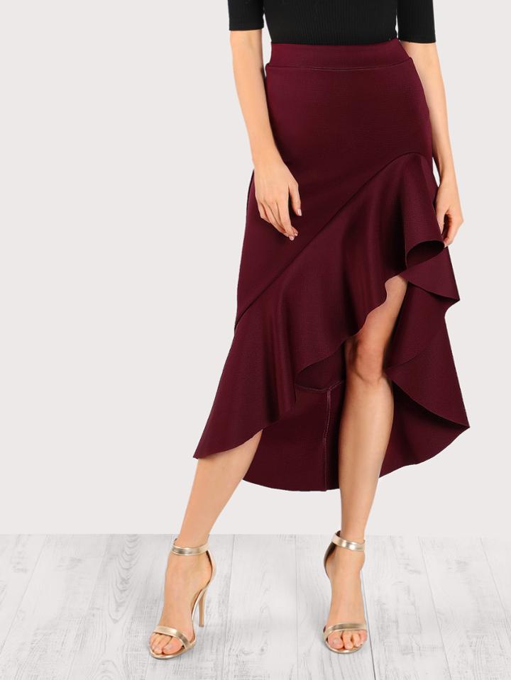 Romwe Asymmetric Flounce Trim Skirt