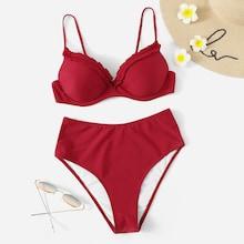 Romwe Frill Trim Top With High Waist Bikini