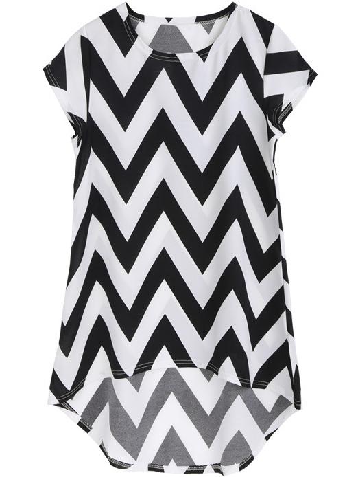 Romwe High Low Zigzag Chiffon Dress