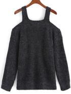 Romwe Off The Shoulder Knit Dark Grey Sweater