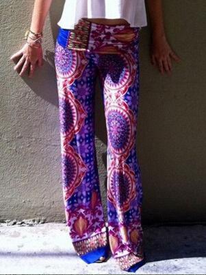 Romwe Flowers Print Elastic Waist Straight Pant