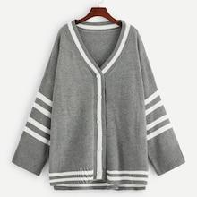 Romwe Drop Shoulder Single Breasted Striped Sweater Coat
