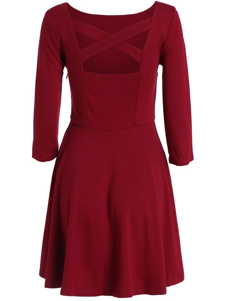 Romwe Back Criss Cross Pleated Red Dress