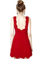 Romwe Sleeveless Backless Scalloped Red Dress