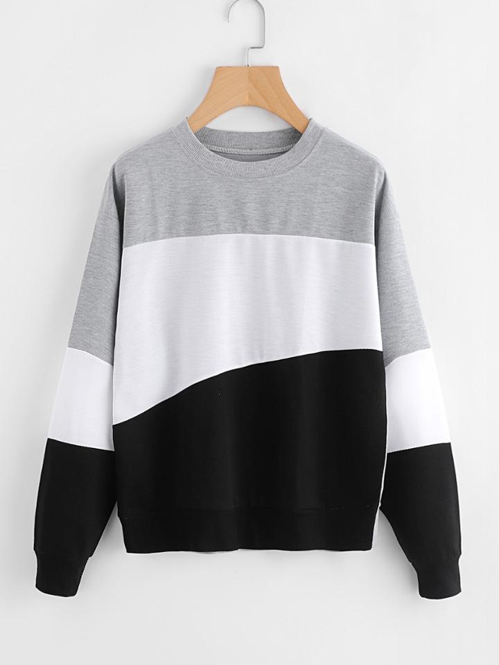 Romwe Cut And Sew Panel Drop Shoulder Sweatshirt