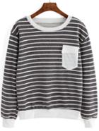 Romwe Striped Contrast Pocket Sweatshirt