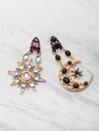 Romwe Gemstone Embellished Star And Moon Shaped Earrings