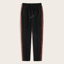 Romwe Guys Contrast Leopard Side Drawstring Pants