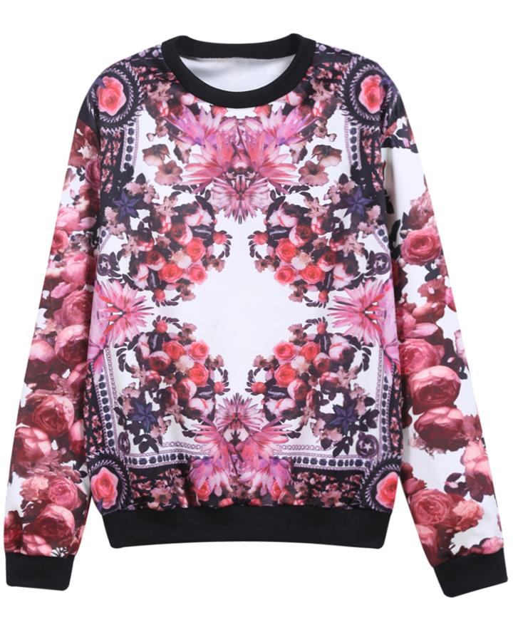 Romwe Florals Round Neck Loose Sweatshirt