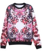 Romwe Florals Round Neck Loose Sweatshirt
