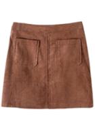 Romwe Brown High Waist Buttons Side Pockets Corduroy Skirt