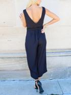 Romwe Deep V Neck Jumpsuit With Belt