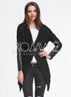 Romwe Black Contrast Pu Leather Asymmetric Outerwear