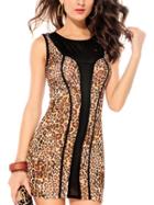 Romwe Sleeveless Contrast Leopard Bodycon Dress