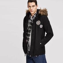 Romwe Men Patched Contrast Faux Fur Hooded Parka Coat