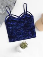 Romwe Crushed Velvet Strappy Crop Cami Top