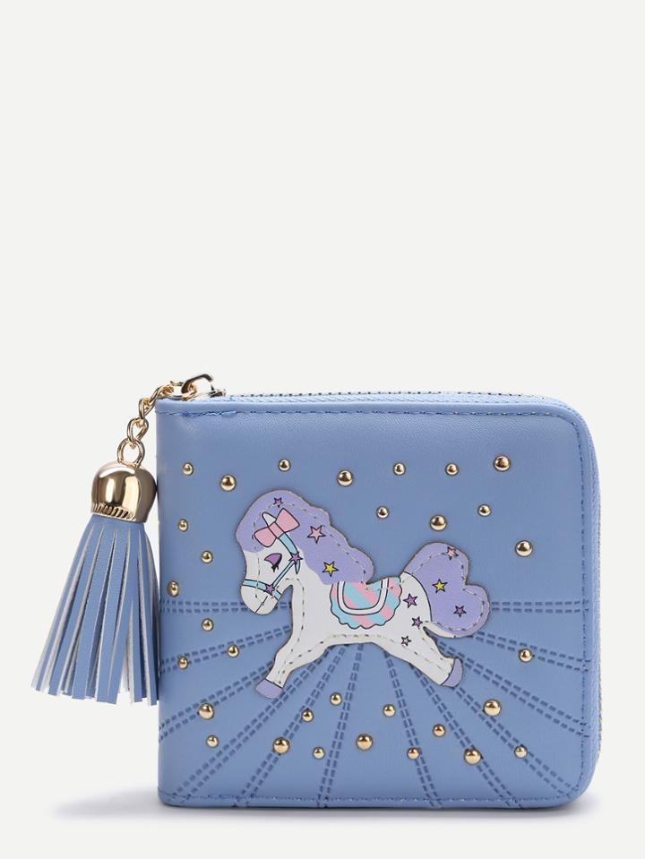 Romwe Horse Print Blue Square Purse