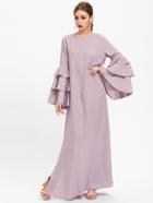 Romwe Exaggerate Layered Bell Sleeve Slit Hijab Evening Dress