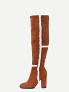 Romwe Camel Faux Suede Point Toe Knee High Boots