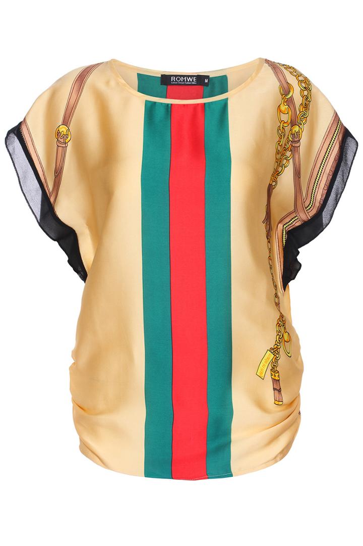 Romwe Romwe Racing Stripe Print Round Neck T-shirt