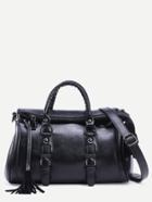 Romwe Black Tassel Trim Buckle Strap Detail Duffle Bag