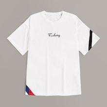 Romwe Guys Cut And Sew Letter Print Tee