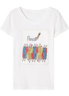 Romwe Pencil Pattern Print White T-shirt