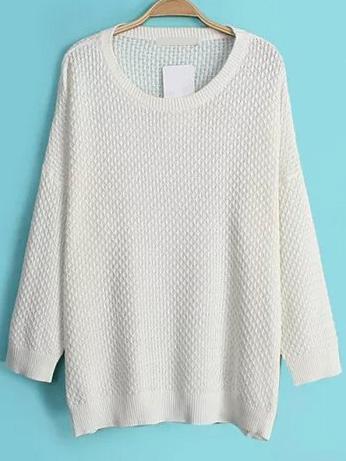 Romwe Round Neck Loose White Sweater