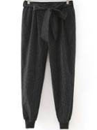 Romwe Vertical Striped Belt Black Pant