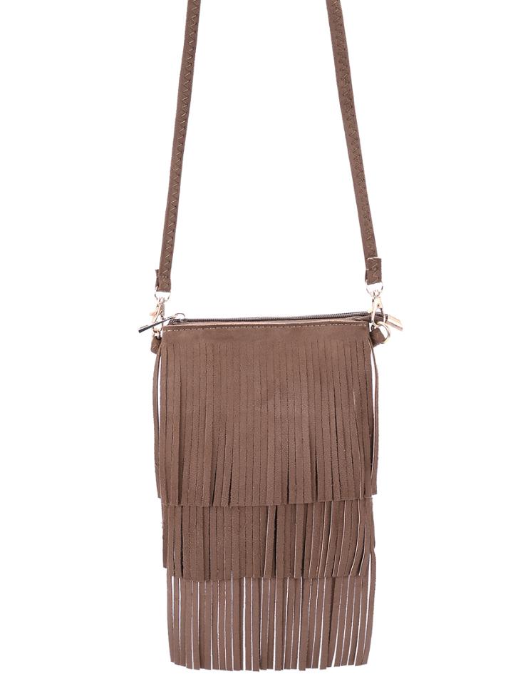 Romwe Brown Tassel Satchel Bag